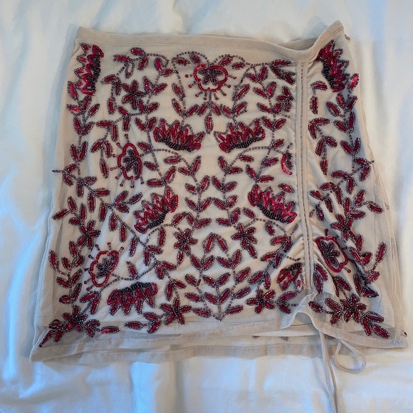 Raga Genevieve Drawstring Beaded Mini Skirt Size Small - Picture 5 of 5